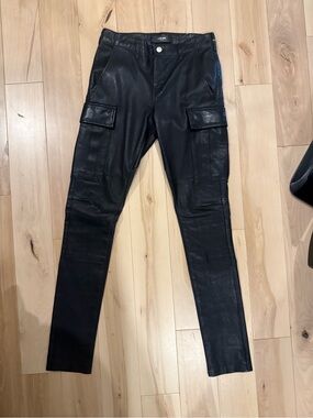 AMIRI Black Slim Cargo Leather Pants